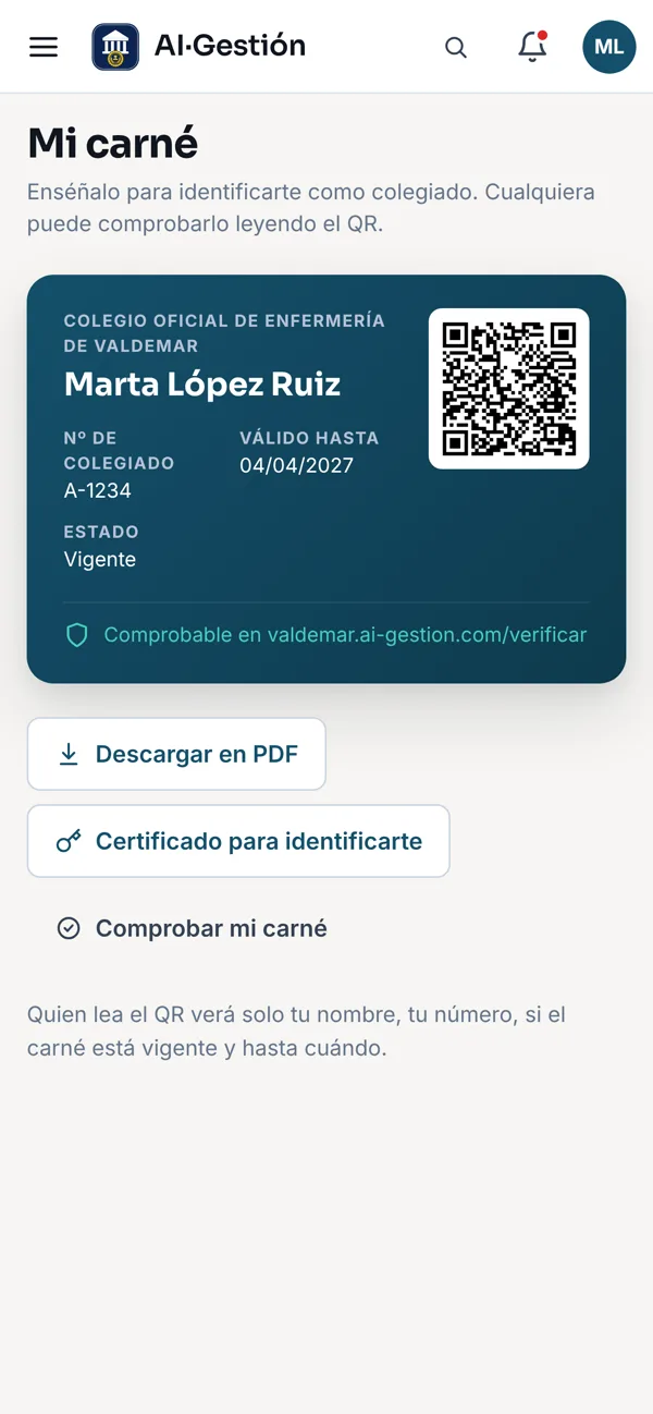 Carné colegial con QR en el móvil